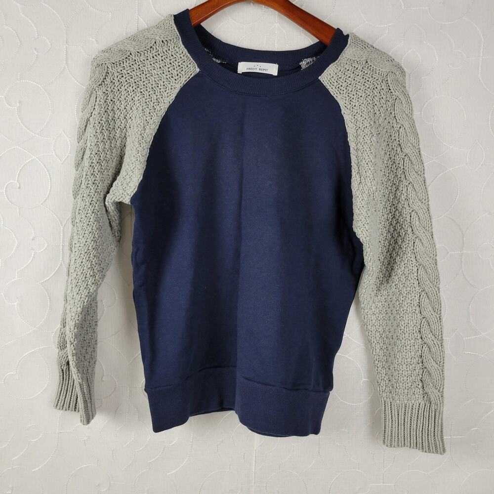 Fredy Repit Womens Sweater Size M Blue Gray Cable Knit Sleeve Crew Neck Pullover